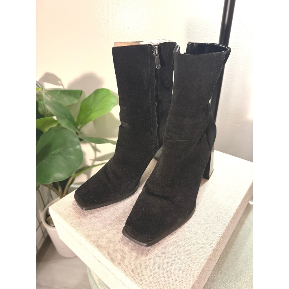 sam edelman square toe suede block heel black everyday high fashion trend boot 7